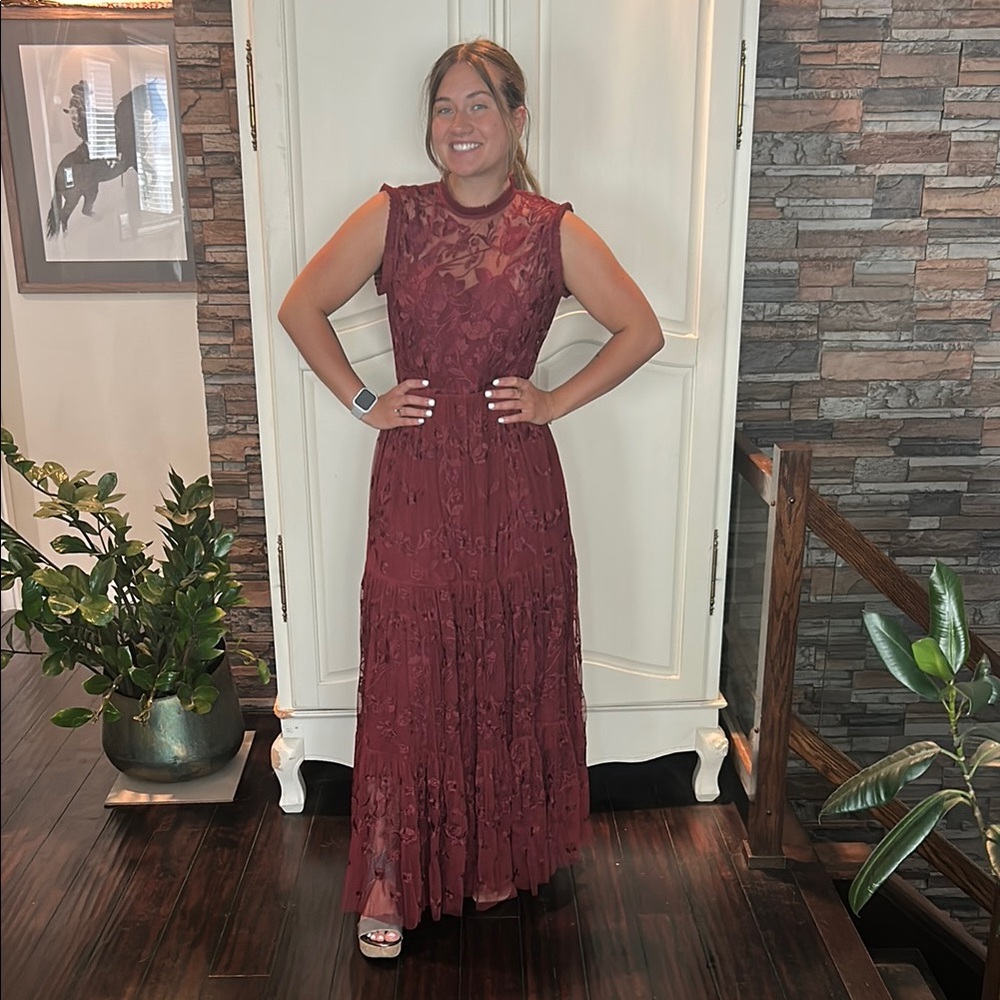 Tea Collection Red Sleeveless Crew Neck Maxi Gown